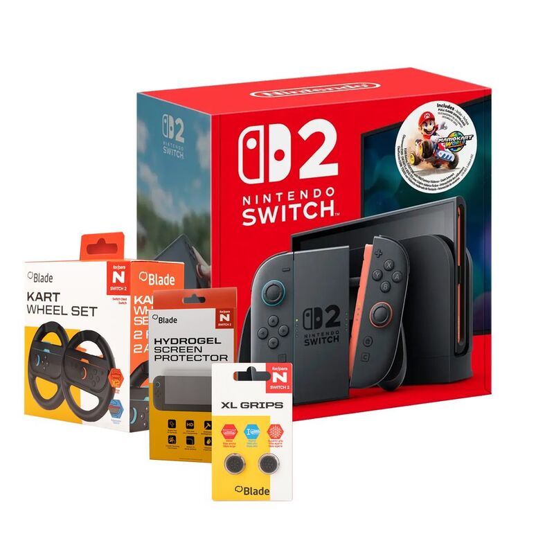 Nintendo Switch 2 Black Joy-Con Console (Hong Kong Version) + Mario Kart World Bundle (With Blade Kart Wheel Set (X2) + Hydrogel Screen Protector &... Nintendo Switch 2 Black Joy-Con Console (Hong Kong Version) + Mario Kart World Bundle (With Blade Kart Wheel Set (X2) + Hydrogel Screen Protector &...
