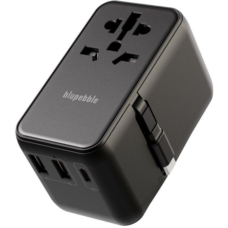 Blupebble Passport 6 World Travel Gan III Tech 70W Adapter/ USB-C & 2 USB-A Port with Retractable Cable - Black Blupebble Passport 6 World Travel Gan III Tech 70W Adapter/ USB-C & 2 USB-A Port with Retractable Cable - Black