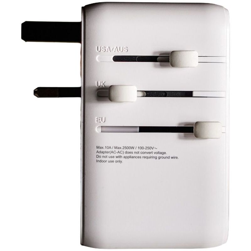 Blupebble Passport 6 World Travel Gan III Tech 70W Adapter/ USB-C & 2 USB-A Port with Retractable Cable - White Blupebble Passport 6 World Travel Gan III Tech 70W Adapter/ USB-C & 2 USB-A Port with Retractable Cable - White