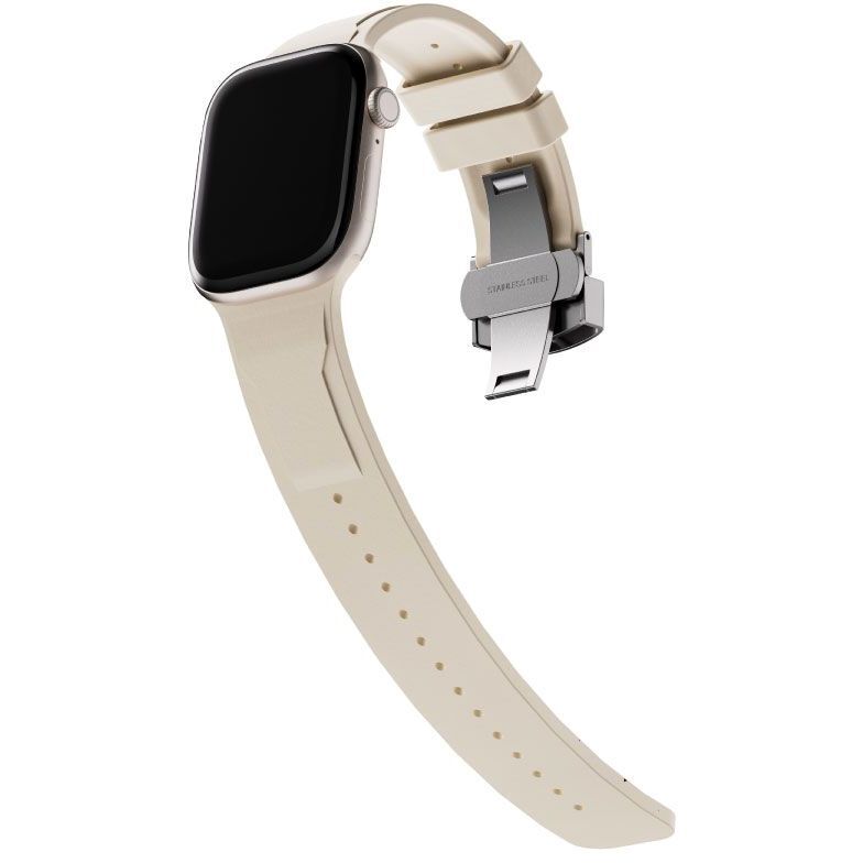 Blupebble Flexor Premium Fluoro Rubber Watch Band with Precision Steel Clasp for Apple Watch - Starlight Bp-Flexor Blupebble Flexor Premium Fluoro Rubber Watch Band with Precision Steel Clasp for Apple Watch - Starlight Bp-Flexor