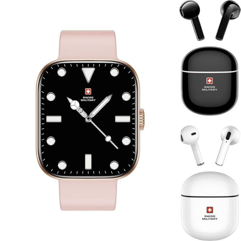 Swiss Military ALPS4 Smartwatch - Rose Gold Frame Pink Silicon Strap + Swiss Military TWS Victor 5 - White (Bundle) Swiss Military ALPS4 Smartwatch - Rose Gold Frame Pink Silicon Strap + Swiss Military TWS Victor 5 - White (Bundle)