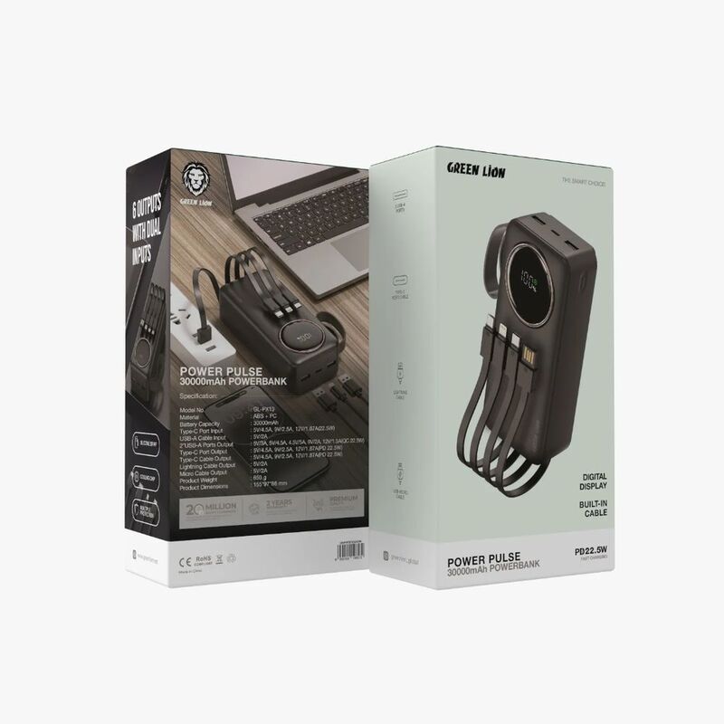 Green Lion Power Pulse 30000mAh Powerbank Pd 22.5W - Black Green Lion Power Pulse 30000mAh Powerbank Pd 22.5W - Black
