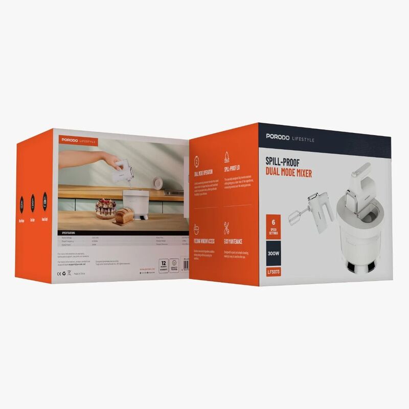 Porodo Lifestyle Spill-Proof Dual Mode Mixer - White/Silver
