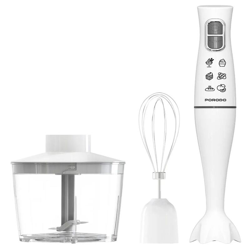 Porodo Lifestyle Powerful Hand Blender Food Chopper & Whisker - White Porodo Lifestyle Powerful Hand Blender Food Chopper & Whisker - White