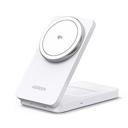 Ugreen 2-In-1 Magnetic Wireless Charger Foldable Stand 15W Qi2 & 5W + USB-C Cable 1M - White