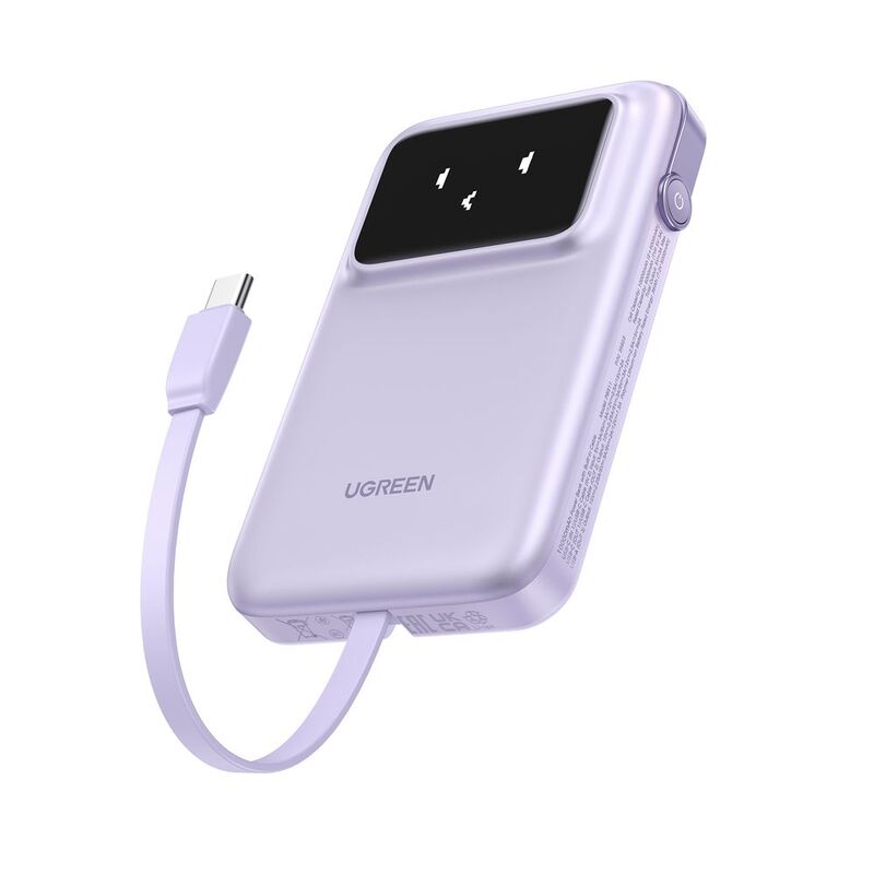 Ugreen Uno Powerbank 10000mAh 30W Pd Built-In USB-C Cable + USB-C 30W Pd In/Out + USB-A 22.5W Out - Purple Ugreen Uno Powerbank 10000mAh 30W Pd Built-In USB-C Cable + USB-C 30W Pd In/Out + USB-A 22.5W Out - Purple