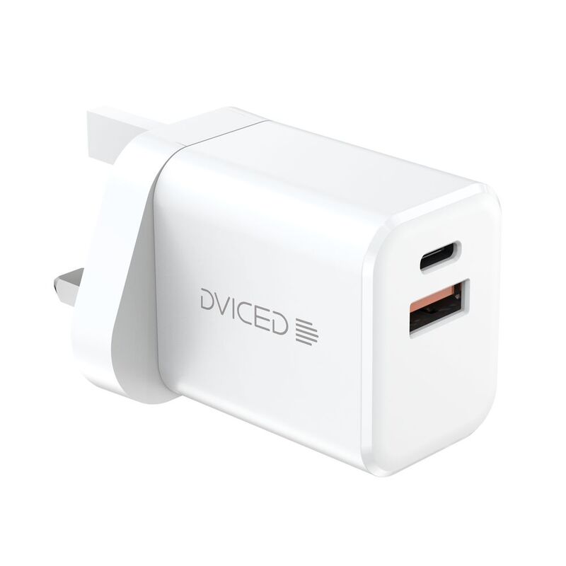 Dviced Wall Charger Cable 35W Gan 1 USB-A 1 USB-C (UK) - White Dviced Wall Charger Cable 35W Gan 1 USB-A 1 USB-C (UK) - White