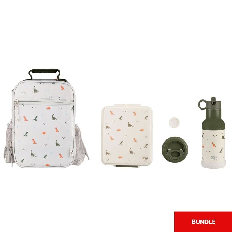 Citron 2022 Insulated Lunchbag Backpack Dino + Citron 2022 Stainless Steel Water Bottle Dino 350ml + Citron 2022 Grand Lunchbox Dino (Bundle)