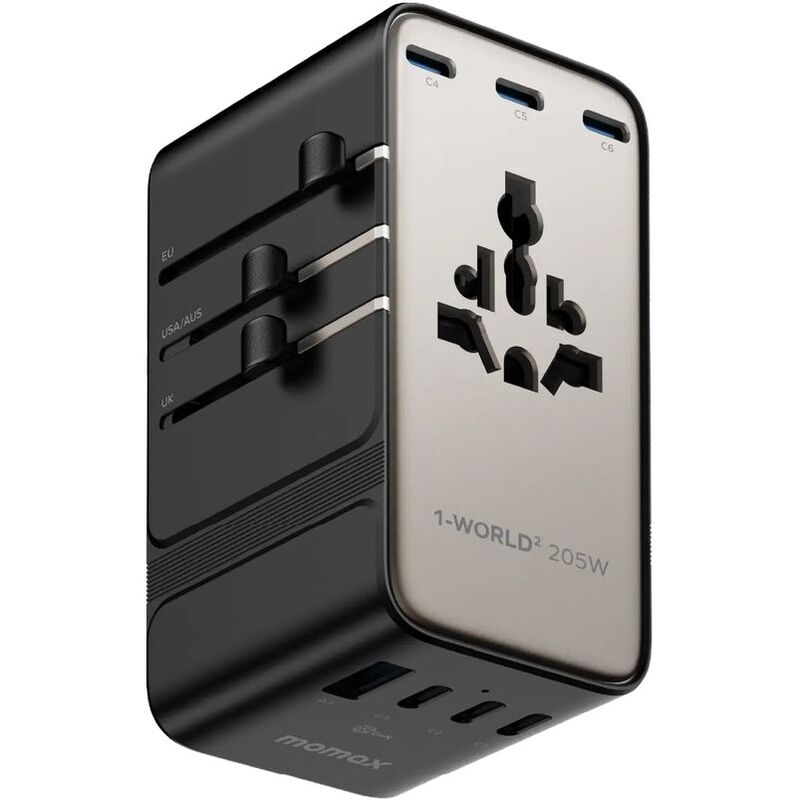 Momax 1-World2 205W 7-Port Dual Ac Travel Adaptor - Titanium Momax 1-World2 205W 7-Port Dual Ac Travel Adaptor - Titanium