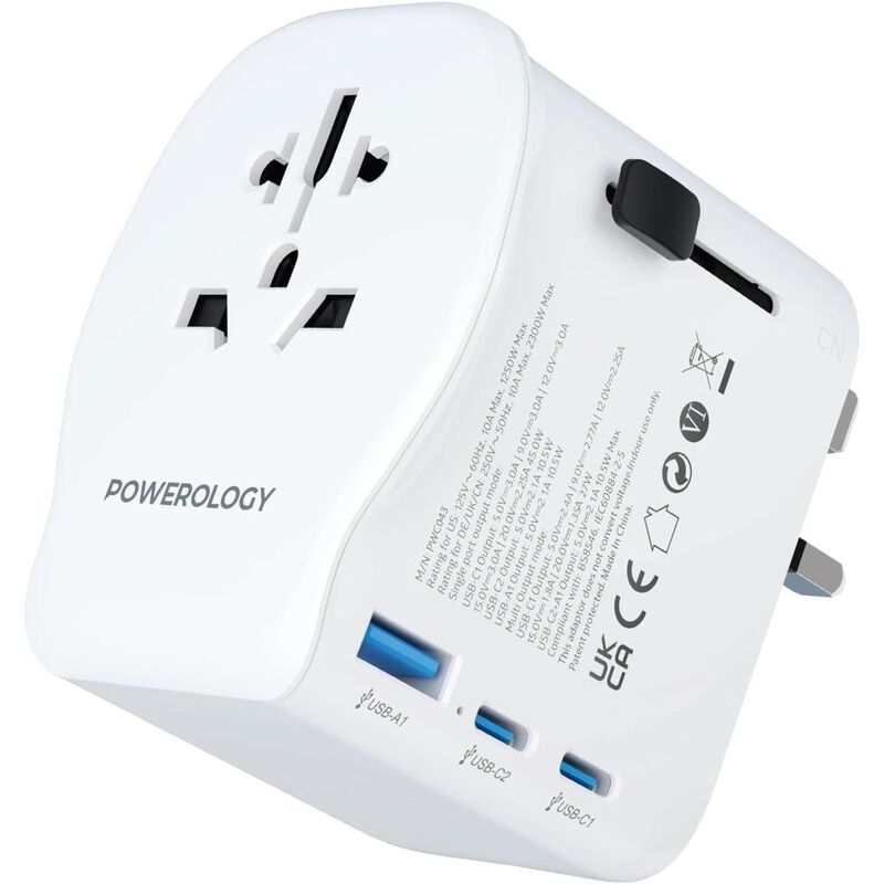 Powerology Universal Travel Adapter 2300W - White Powerology Universal Travel Adapter 2300W - White