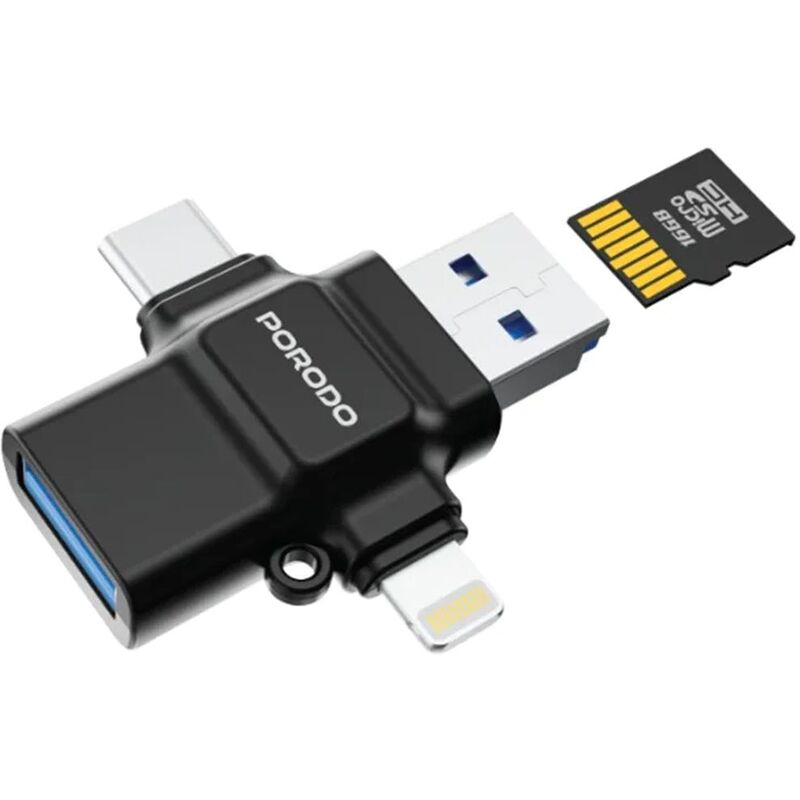 Porodo 4-In-1 Otg Adapter Tf Card Reader - Black Porodo 4-In-1 Otg Adapter Tf Card Reader - Black