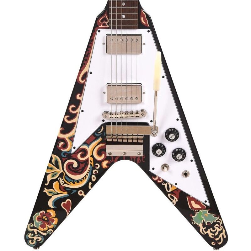 Epiphone ECJHFVEBNH3 Artist Jimi Hendrix -InchLove Drops-Inch Flying V Electric Guitar - Ebony Epiphone ECJHFVEBNH3 Artist Jimi Hendrix -InchLove Drops-Inch Flying V Electric Guitar - Ebony