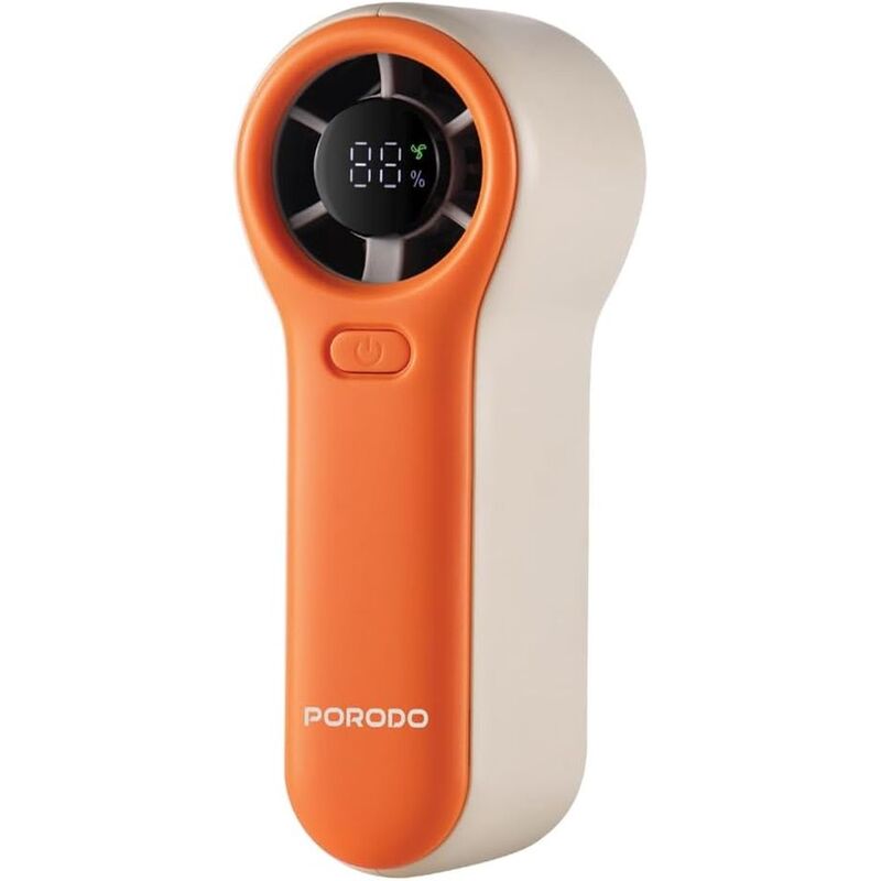 Porodo Lifestyle Handheld Turbo Fan With Display 2000Mah - Orange/ White