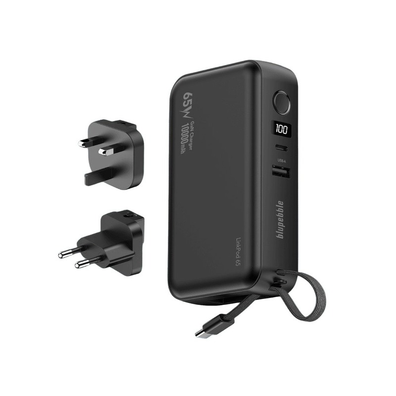 Blupebble Linkpod 65W 10000mAh Power Bank+Gan Charger With Retractable Cable - Black