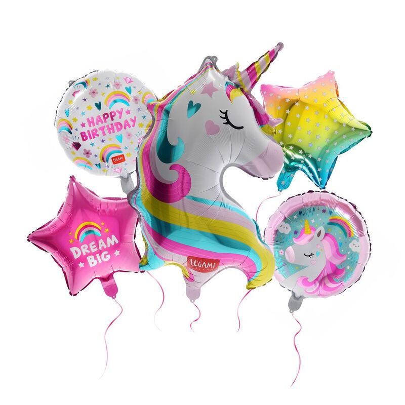 Legami Set of 5 Birthday Party Balloons - Let's Party! - Unicorn Legami Set of 5 Birthday Party Balloons - Let's Party! - Unicorn