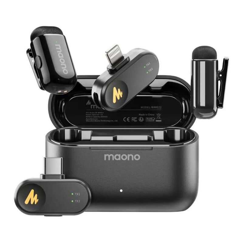 Maono Wave T1 Mini Wireless Lavalier Microphone USB-C & Lightning - Black Maono Wave T1 Mini Wireless Lavalier Microphone USB-C & Lightning - Black