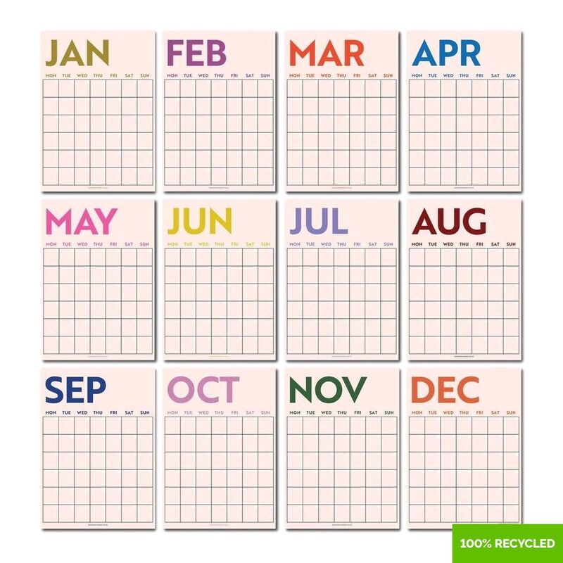 Good Tuesday 12X A3 Extra Large Simply Bright Wall Planner 100% Recycled Good Tuesday 12X A3 Extra Large Simply Bright Wall Planner 100% Recycled