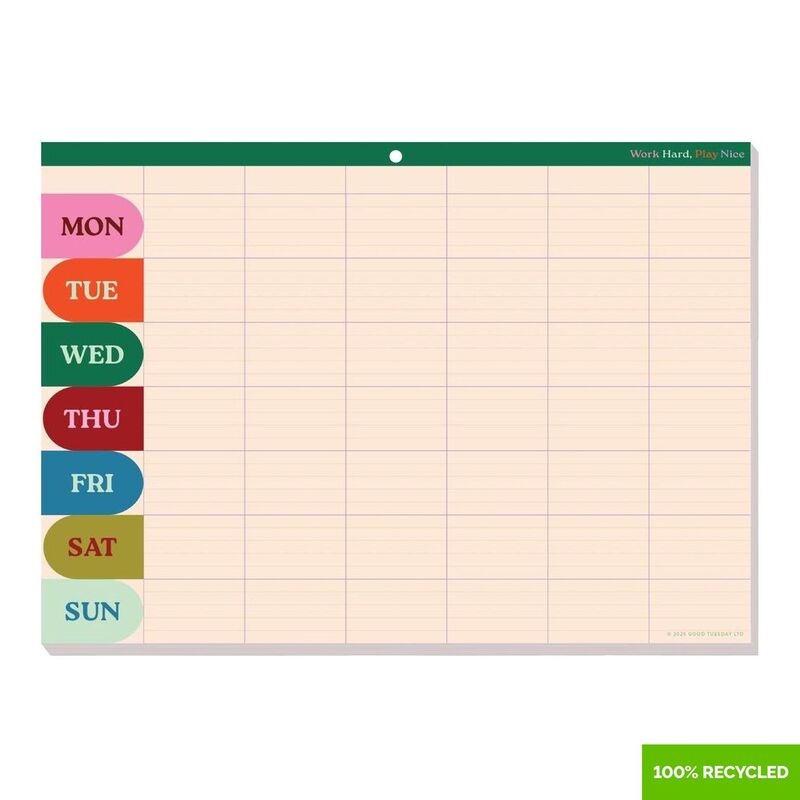 Good Tuesday A4 Work Hard Play Nice Weekly/Monthly Planner Pad 100% Recycled Good Tuesday A4 Work Hard Play Nice Weekly/Monthly Planner Pad 100% Recycled