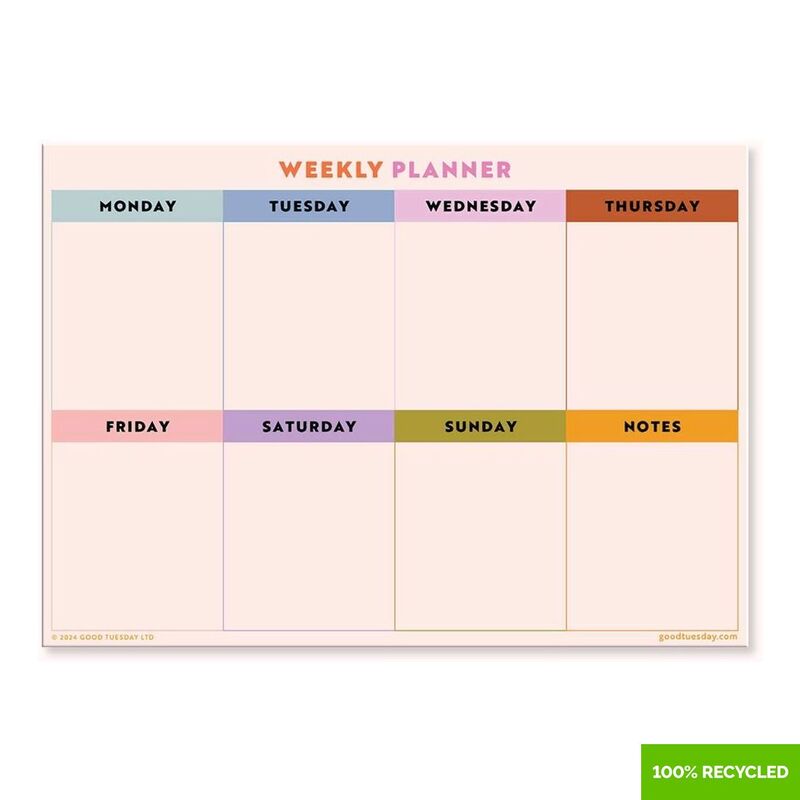 Good Tuesday Magnetic Weekly Fridge Planner A3 - Multicolour Grid 100% Recycled Good Tuesday Magnetic Weekly Fridge Planner A3 - Multicolour Grid 100% Recycled