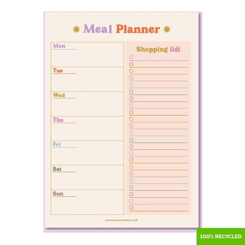 Good Tuesday A5 Colourful Meal Planner And Shopping List 100% Recycled Good Tuesday A5 Colourful Meal Planner And Shopping List 100% Recycled