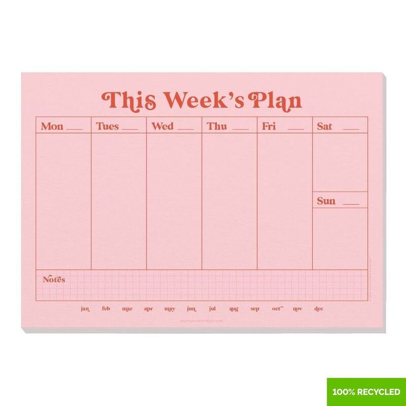 Good Tuesday A4 Pink & Red Weekly Planner Pad 100% Recycled Good Tuesday A4 Pink & Red Weekly Planner Pad 100% Recycled