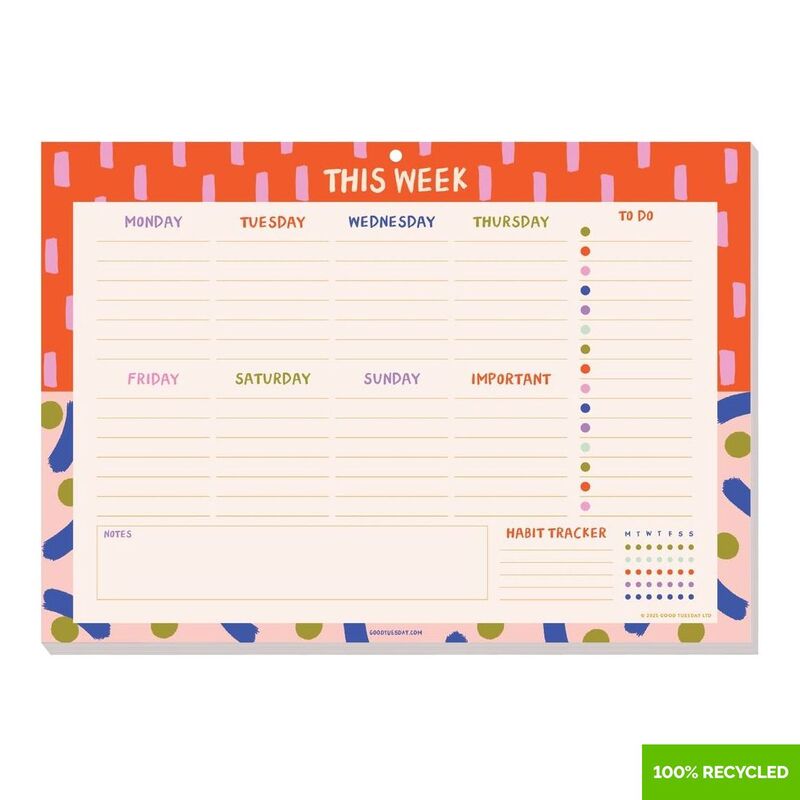 Good Tuesday A4 Colour Flow Weekly Planner Pad 100% Recycled Good Tuesday A4 Colour Flow Weekly Planner Pad 100% Recycled