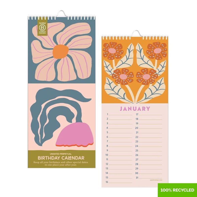 Good Tuesday Les Fleurs Perpetual Birthday Calendar 100% Recycled Good Tuesday Les Fleurs Perpetual Birthday Calendar 100% Recycled