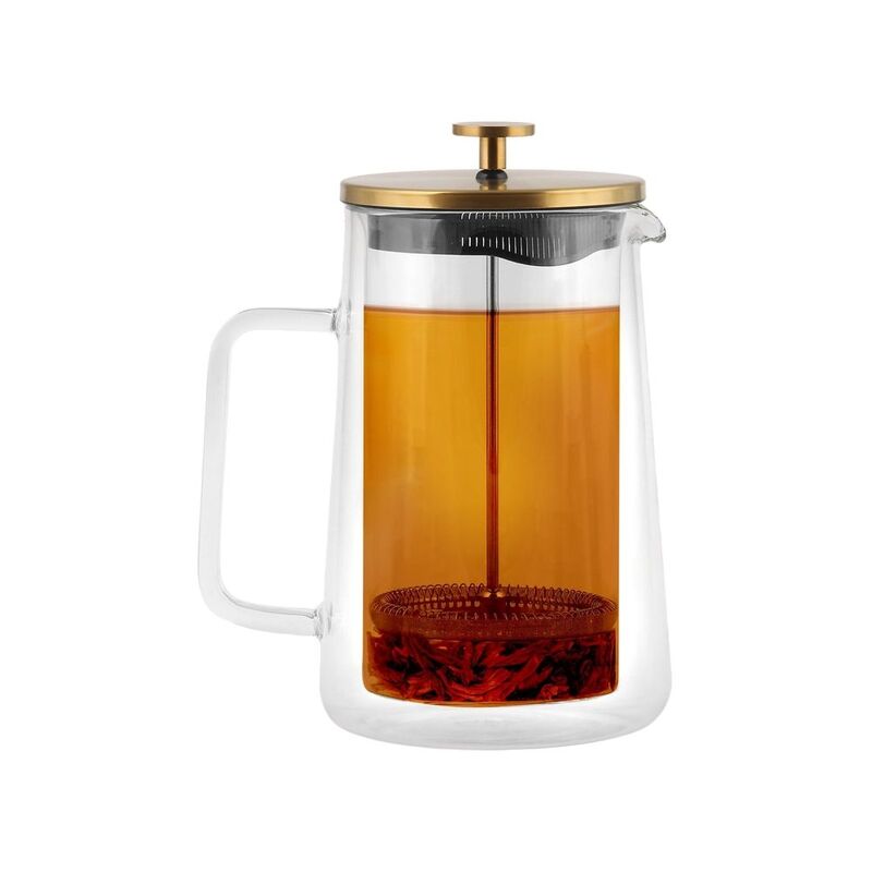 Vialli Design Double Wall Tea Pot With French Press 1000ml Gold Matt Diva