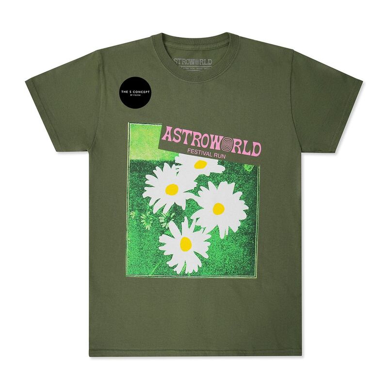 Travi Scott Astroworld Festival Run Flower Olive Tee Travi Scott Astroworld Festival Run Flower Olive Tee