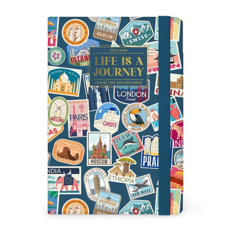 Legami 16 - Month Diary - 2025/2026 - Medium Photo Weekly Diary - Travel Stickers
