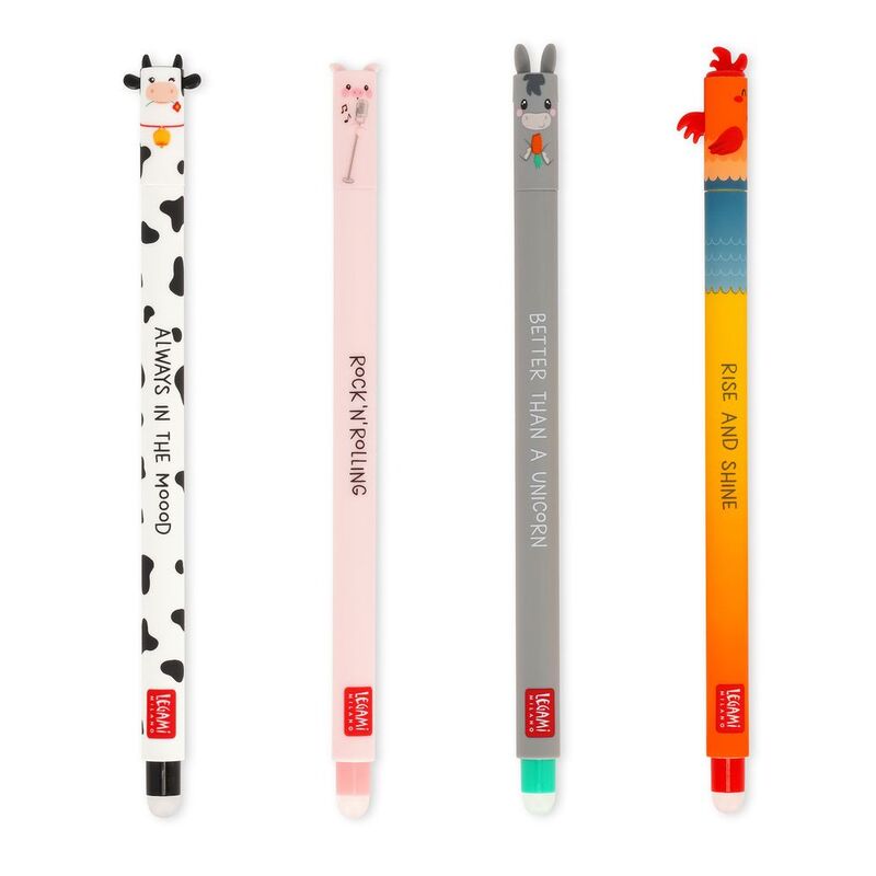 Legami Setof 4 Erasable Pens - Cow + Piggy + Donkey + Rooster Legami Setof 4 Erasable Pens - Cow + Piggy + Donkey + Rooster