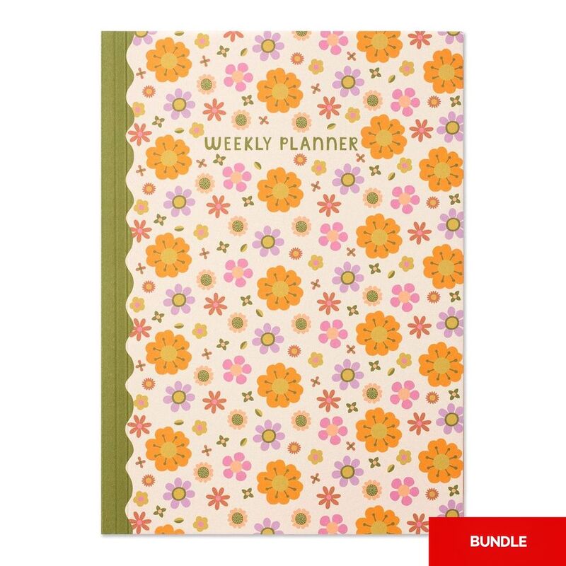 Raspberry Blossom Retro Floral Weekly Planner (Bundle of 2)