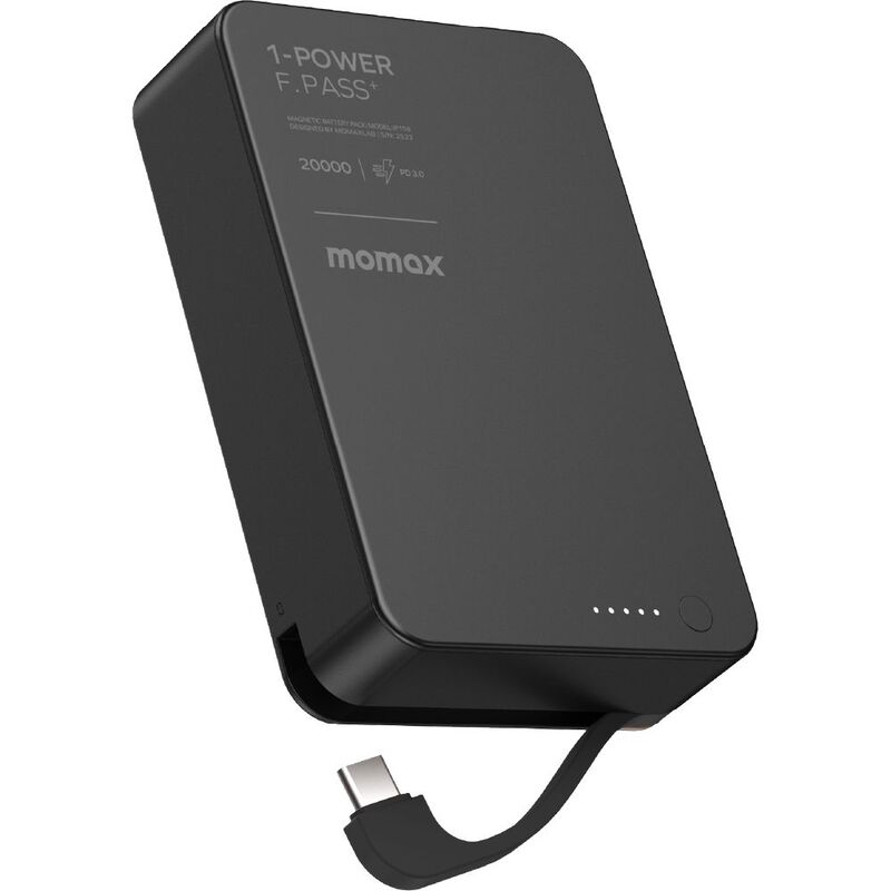 Momax 1-Power F.Pass+ 20000Mah Power Bank With Built-In Cable - Black Momax 1-Power F.Pass+ 20000Mah Power Bank With Built-In Cable - Black