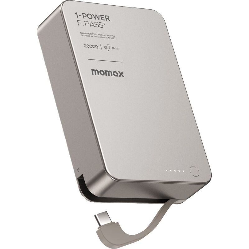 Momax 1-Power F.Pass+ 20000Mah Power Bank With Built-In Cable - Titanium Momax 1-Power F.Pass+ 20000Mah Power Bank With Built-In Cable - Titanium