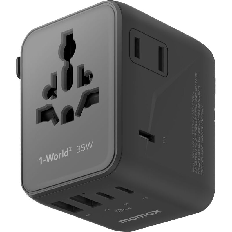 Momax 1-World2 35W 5 Port Dual AC Travel Adaptor - Black Momax 1-World2 35W 5 Port Dual AC Travel Adaptor - Black
