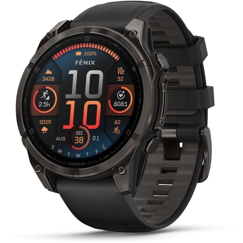 Garmin Fenix 8 Pro 47mm Amoled Sapphire Carbon Grey DLC Titanium Smartwatch With Black/Pebble Grey Silicone Band Garmin Fenix 8 Pro 47mm Amoled Sapphire Carbon Grey DLC Titanium Smartwatch With Black/Pebble Grey Silicone Band