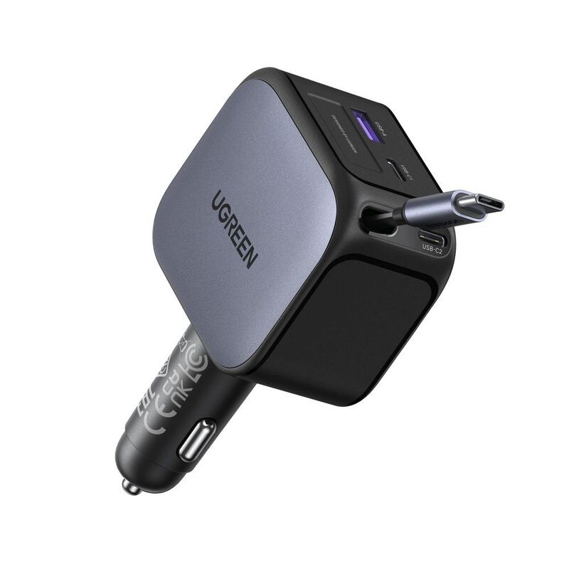 Ugreen 145W Fast Car Charger With Retractable Cable - Space Grey Ugreen 145W Fast Car Charger With Retractable Cable - Space Grey