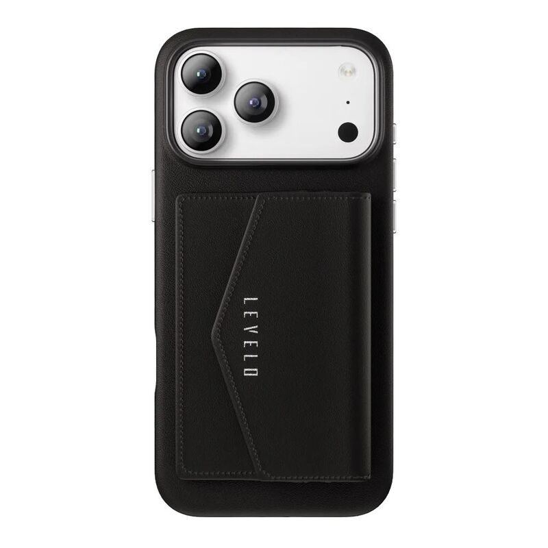 Levelo Vertex PU Leather Wallet Case For iPhone 17 Pro - Black
