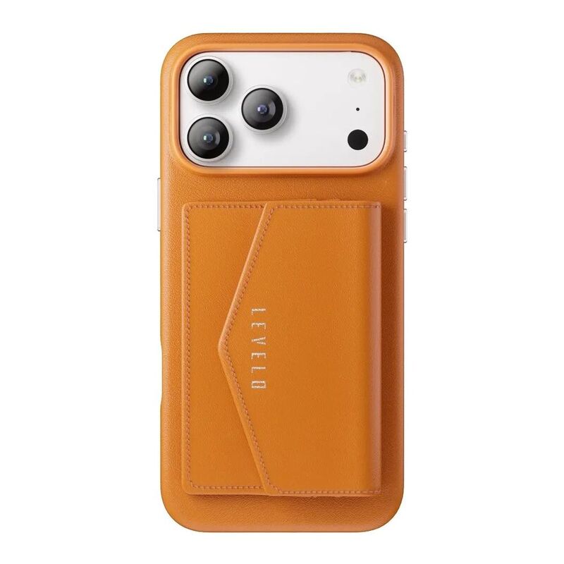 Levelo Vertex PU Leather Wallet Case For iPhone 17 Pro - Orange