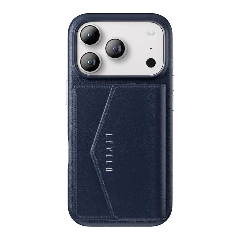 Levelo Vertex PU Leather Wallet Case For iPhone 17 Pro Max - Dark Blue