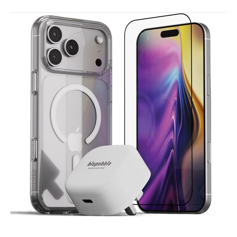 Blupebble 3-In-1 Pebble Combo Case+ Clear Tempered+Charger For iPhone 17 Pro Bundle Blupebble 3-In-1 Pebble Combo Case+ Clear Tempered+Charger For iPhone 17 Pro Bundle