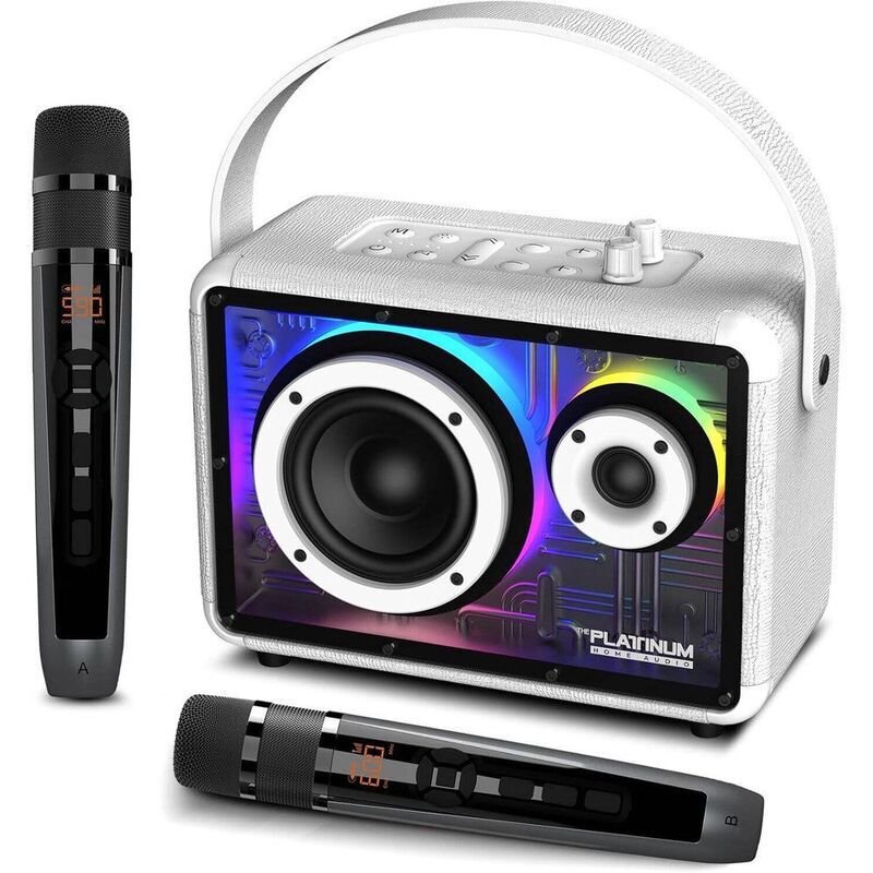 Platinum Karaoke Apollo Pro Portable Bluetooth Speaker With 2 Mic - White Platinum Karaoke Apollo Pro Portable Bluetooth Speaker With 2 Mic - White