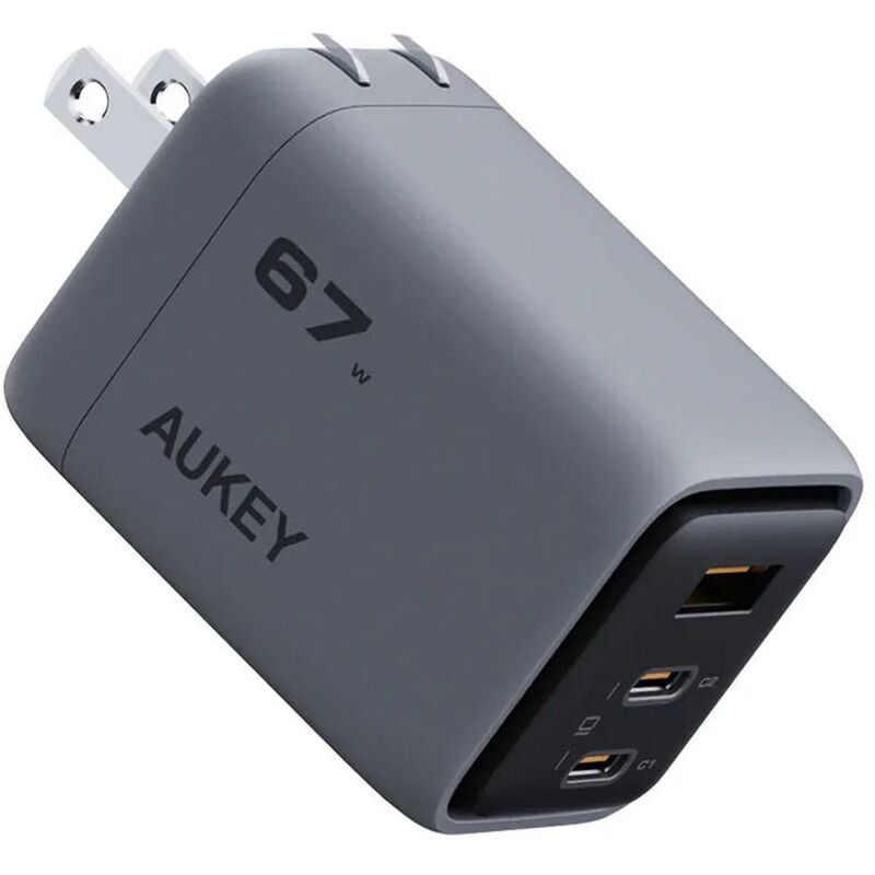 Aukey 3-Port 67W Pd Wall Charger With Gan Power Tech - Grey Aukey 3-Port 67W Pd Wall Charger With Gan Power Tech - Grey