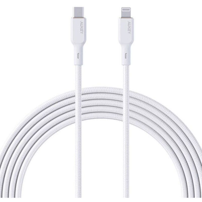 Aukey 1.8M Nylon Braided USB-C To Lightning Cable - Wite Aukey 1.8M Nylon Braided USB-C To Lightning Cable - Wite