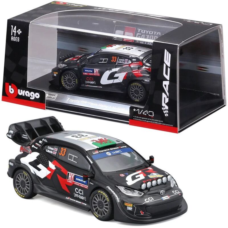 Bburago Race Toyota Gr Yaris Rally 1 Hybrid Wrc (2024) Evans #33 1.43 Scale Die-Cast Car Bburago Race Toyota Gr Yaris Rally 1 Hybrid Wrc (2024) Evans #33 1.43 Scale Die-Cast Car