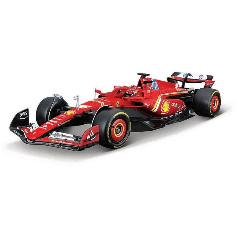 Bburago Formula 1 Ferrari Sf-24 Scale 1.24 Die-Cast Car With Helmet And Plastic Stand Bburago Formula 1 Ferrari Sf-24 Scale 1.24 Die-Cast Car With Helmet And Plastic Stand