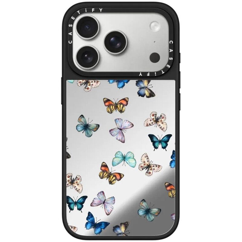 Casetify iPhone 17 Pro Mirror Case MagSafe - Noir Butterfly / Silver / Black Bumper
