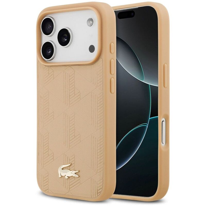 Lacoste MagSafe PU Leather Case With Monogramme Logo & Gold Logo iPhone 17 Pro Max - Beige