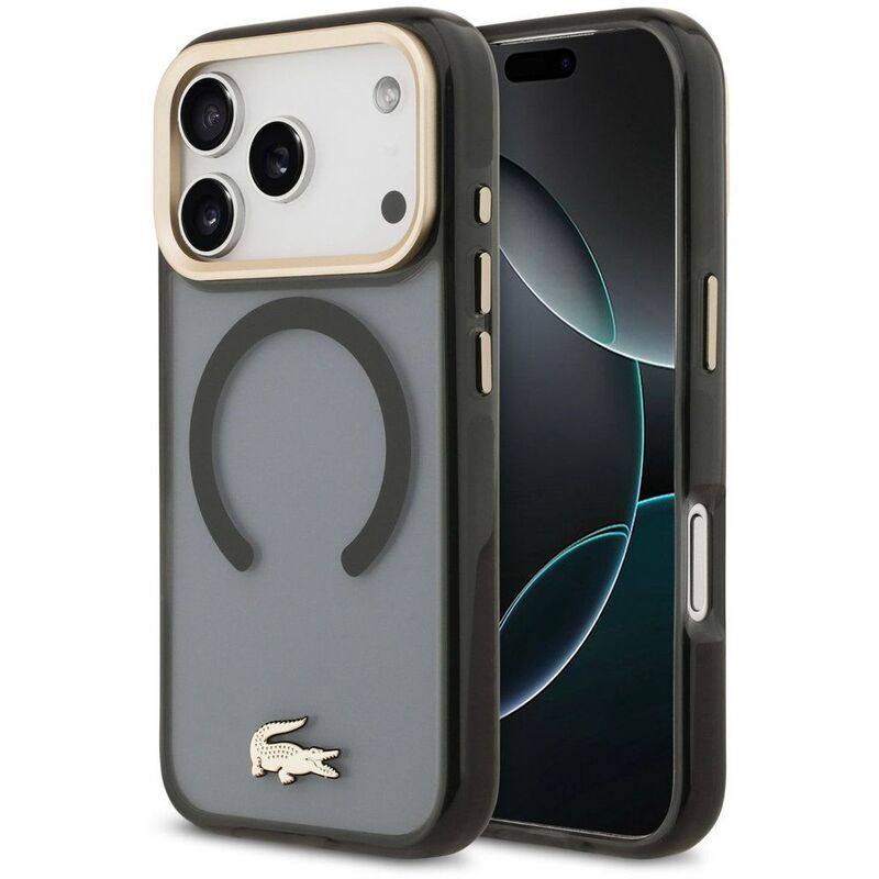 Lacoste MagSafe Transparent TPU+PC Case With Frosted Finish iPhone 17 Pro Max - Smokey Black/Gold