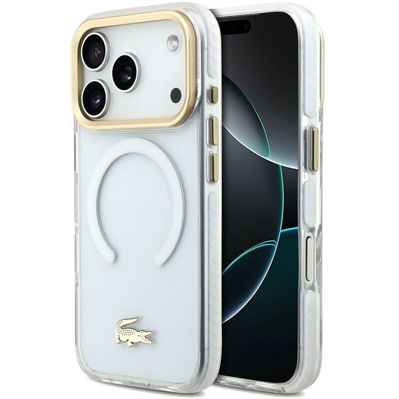 Lacoste MagSafe Transparent TPU+PC Case With Frosted Finish iPhone 17 Pro Max - White/Gold